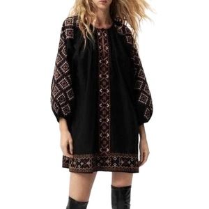 Worn Once! Zara Embroidered Linen dress - Size S